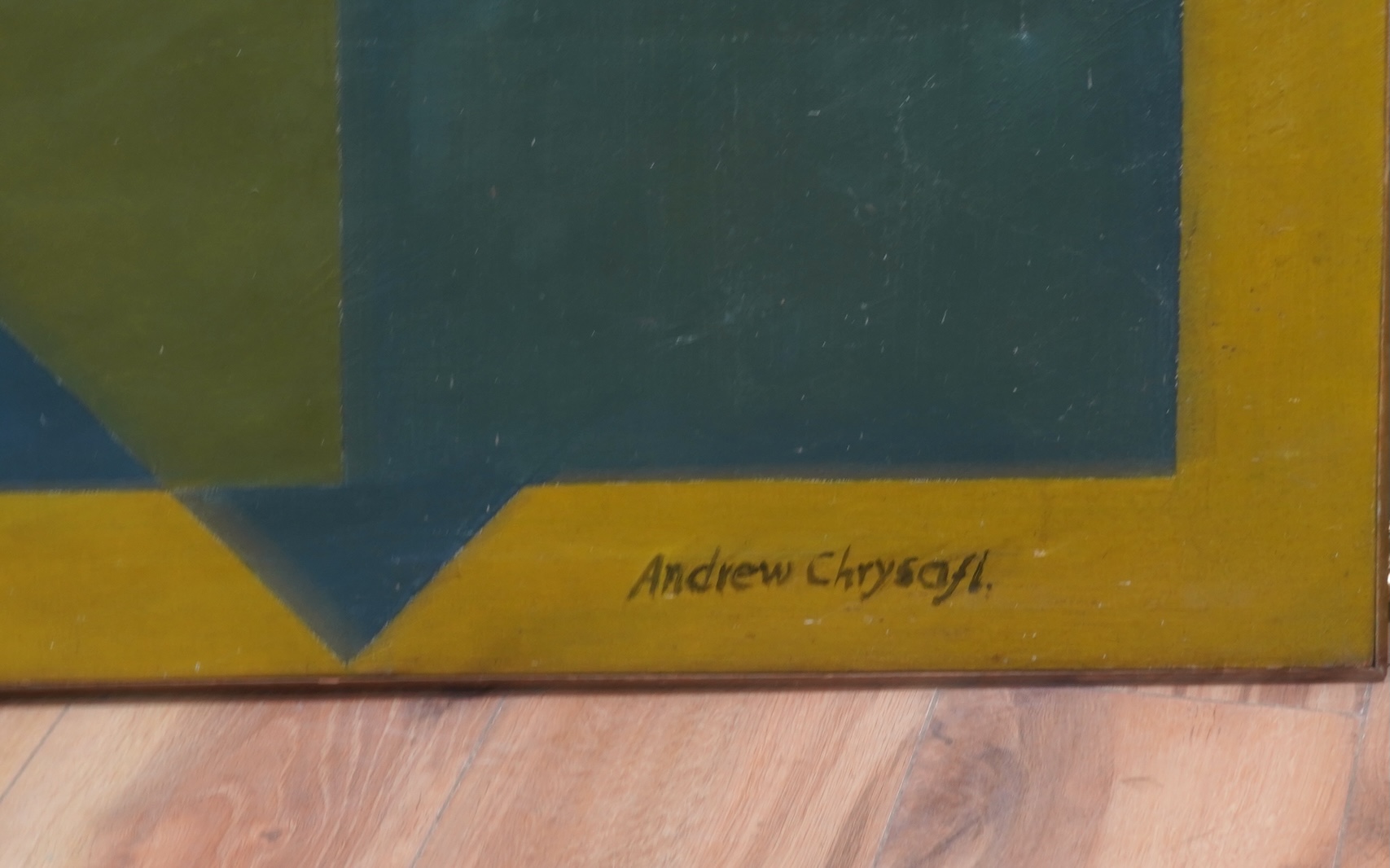 Andrew Chrysafi (b.1938), Untitled geometric abstract composition, signed, mid century oil on canvas, 137 x 76cm